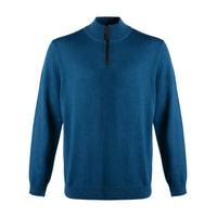 Extra Fine 'Zegna Baruffa' Merino Wool Quarter-Zip Sweater in Teal Blue by Viyella