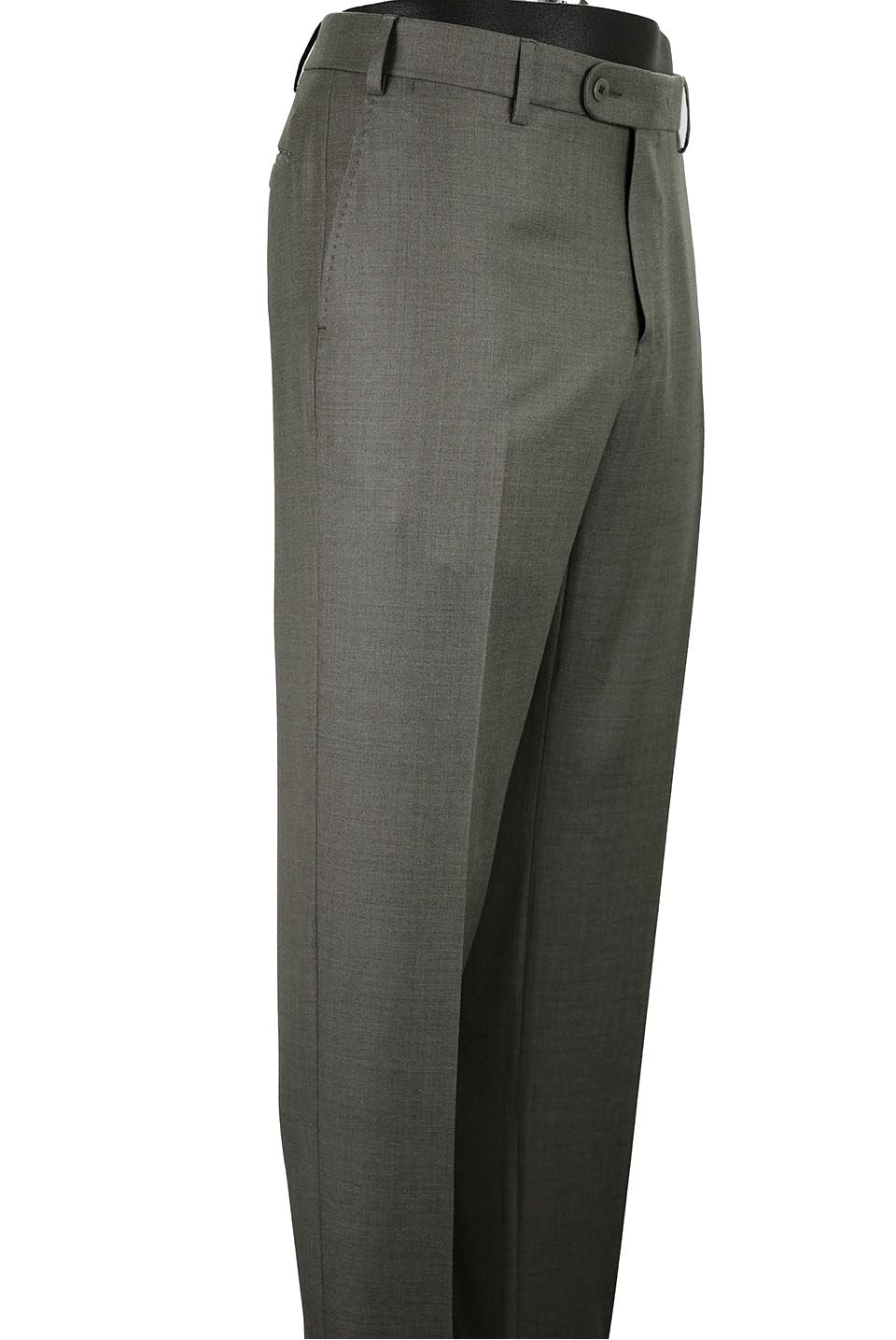 Super 110s Vitale Barberis Canonico Italian Luxury 4 Harness Wool Serge Flat Front Trouser in Moss Heather (Houston Modern Fit) by 6 East by Ballin