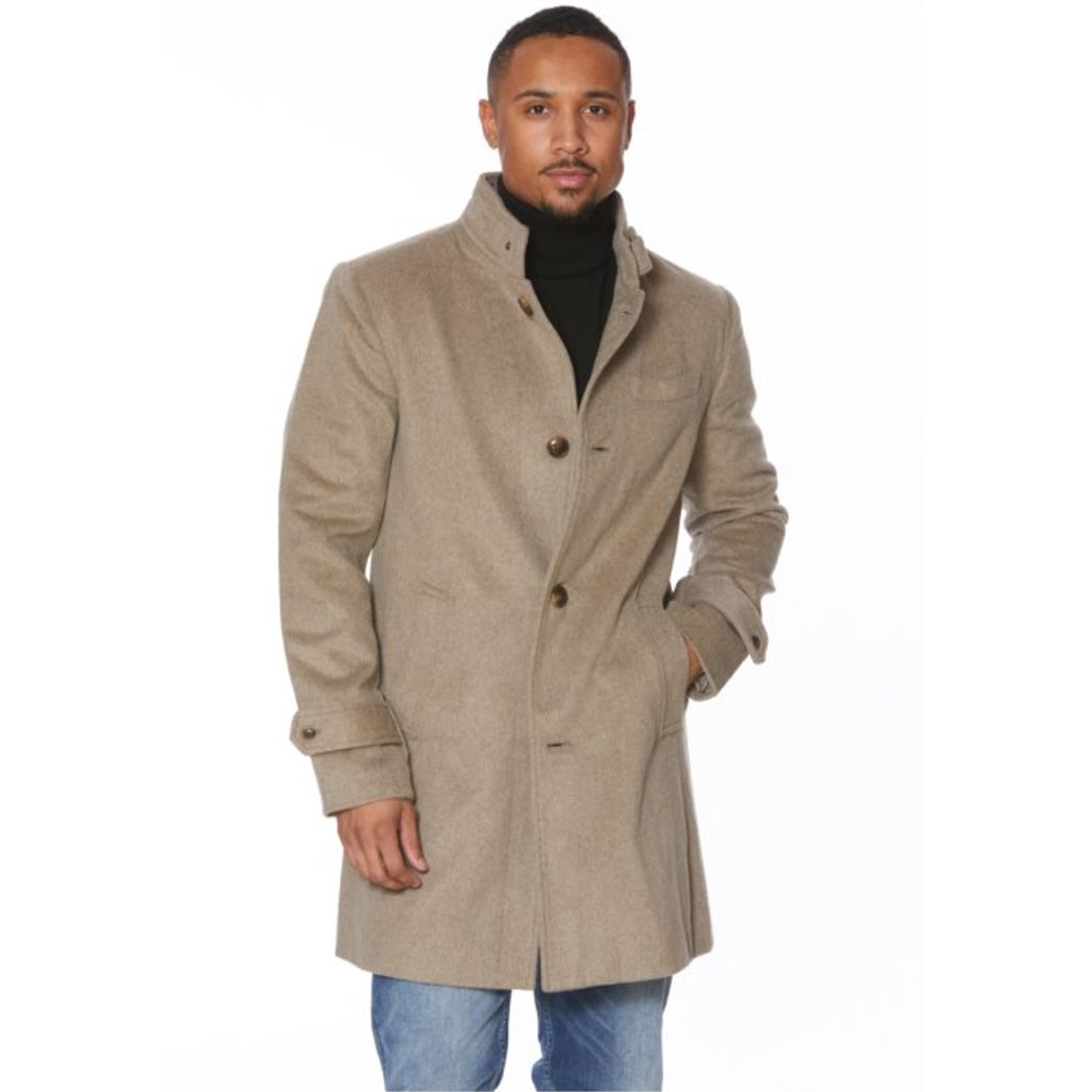Wool Blend Double Button Front Coat in Stone by Viyella
