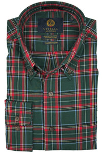Hunter Green and Red Tartan Cotton and Wool Blend Button-Down Shirt by Viyella