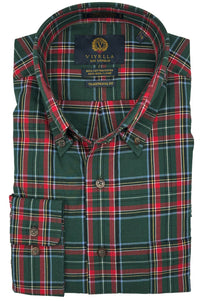 Hunter Green and Red Tartan Cotton and Wool Blend Button-Down Shirt by Viyella