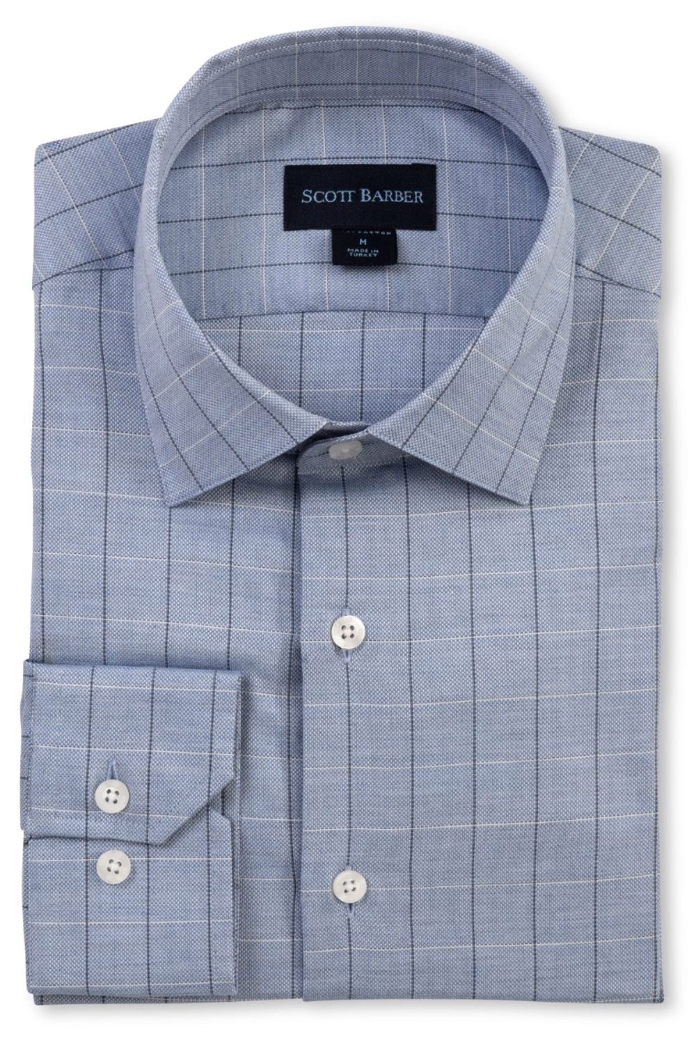 Mélange Dobby Windowpane Plaid Cotton Sport Shirt in Blue by Scott Barber