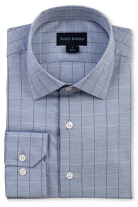 Mélange Dobby Windowpane Plaid Cotton Sport Shirt in Blue by Scott Barber