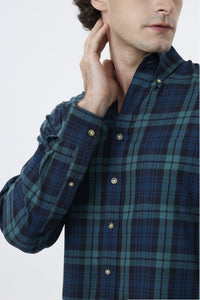 Summer Weight Black Watch Tartan Cotton and Wool Blend Button-Down Shirt by Viyella
