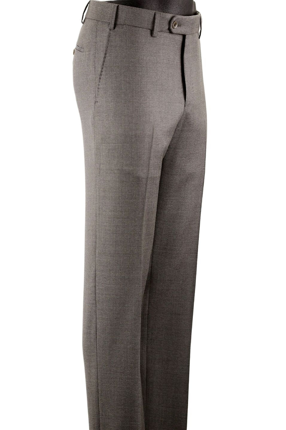 Super 110s Vitale Barberis Canonico Italian Luxury 4 Harness Wool Serge Flat Front Trouser in Taupe Mix (Choice of Fits) by 6 East by Ballin