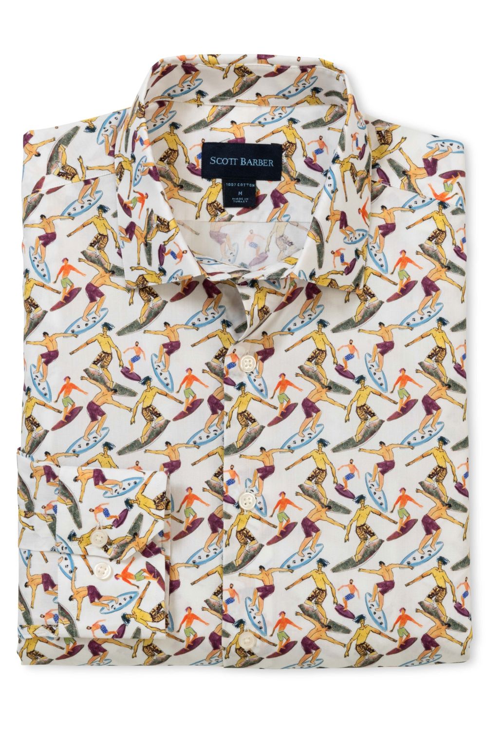 Surf Print Cotton Voile Long Sleeve Sport Shirt by Scott Barber