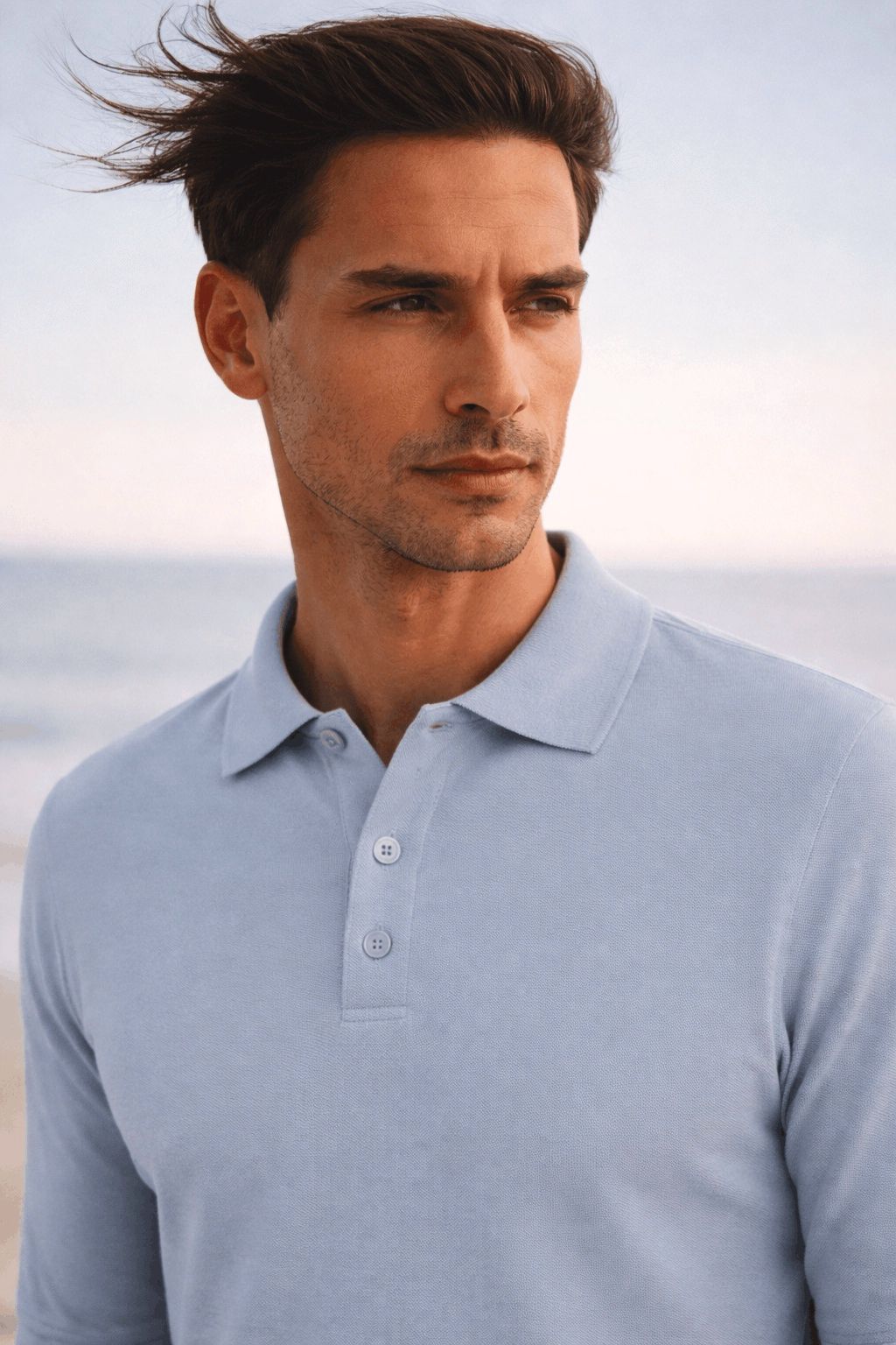 Pure Cashmere Polo Neck Sweater in Light Blue by Milano Atelier