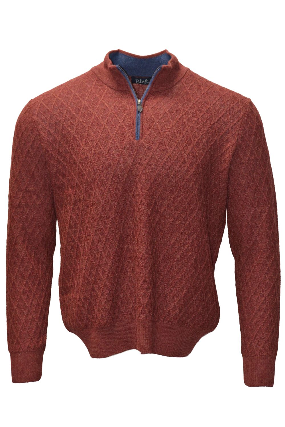 Baby Alpaca Diamond Texture Quarter-Zip Sweater in Cranberry by Blue 1899