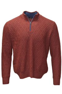 Baby Alpaca Diamond Texture Quarter-Zip Sweater in Cranberry by Blue 1899