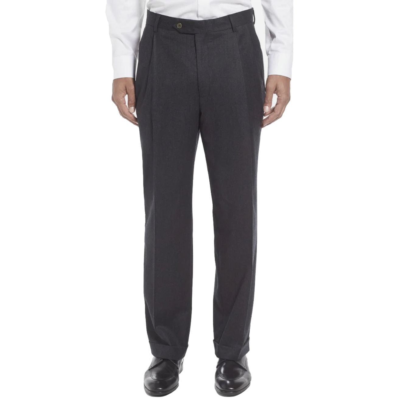 Super 100s Worsted Wool Flannel Trouser in Charcoal Heather (Milan Dou