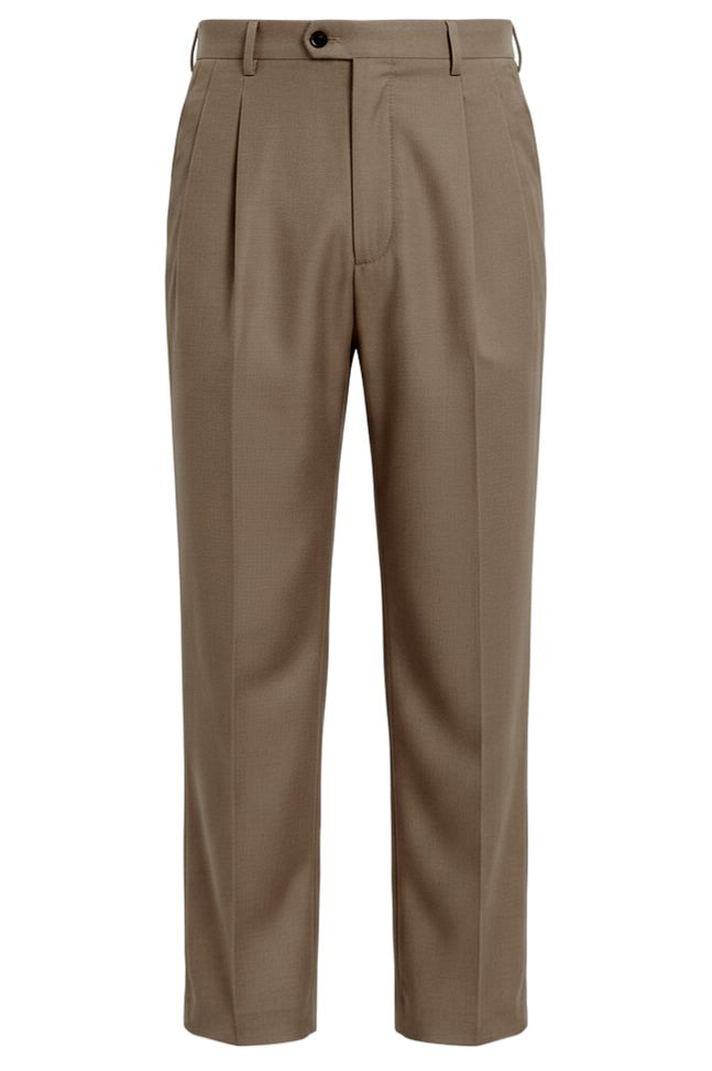 Bennett Double Pleated Super 120s Wool Serge Trouser in Medium Beige (Full Fit) by Zanella