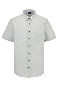 Multi Grey Mini Neat Geometric Short Sleeve No-Iron Cotton Sport Shirt with Hidden Button Down Collar by Leo Chevalier