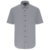 Navy Geometric Print Knit Short Sleeve Sport Shirt with Button Down Collar by Leo Chevalier