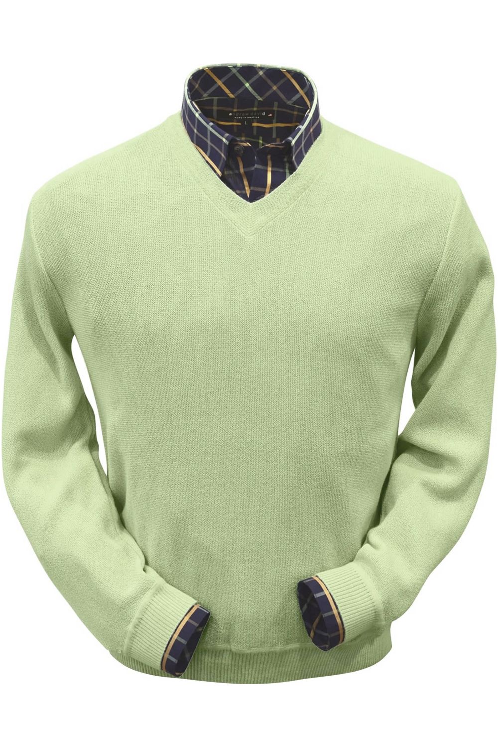 Baby Alpaca 'Links Stitch' V-Neck Sweater in Lime (Size XX-Large) by Peru Unlimited