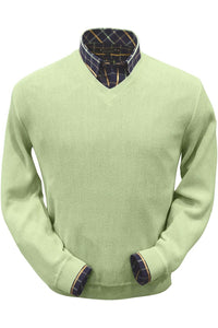 Baby Alpaca 'Links Stitch' V-Neck Sweater in Lime (Size XX-Large) by Peru Unlimited