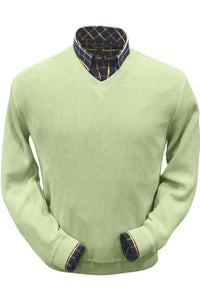 Baby Alpaca 'Links Stitch' V-Neck Sweater in Lime (Size XX-Large) by Peru Unlimited