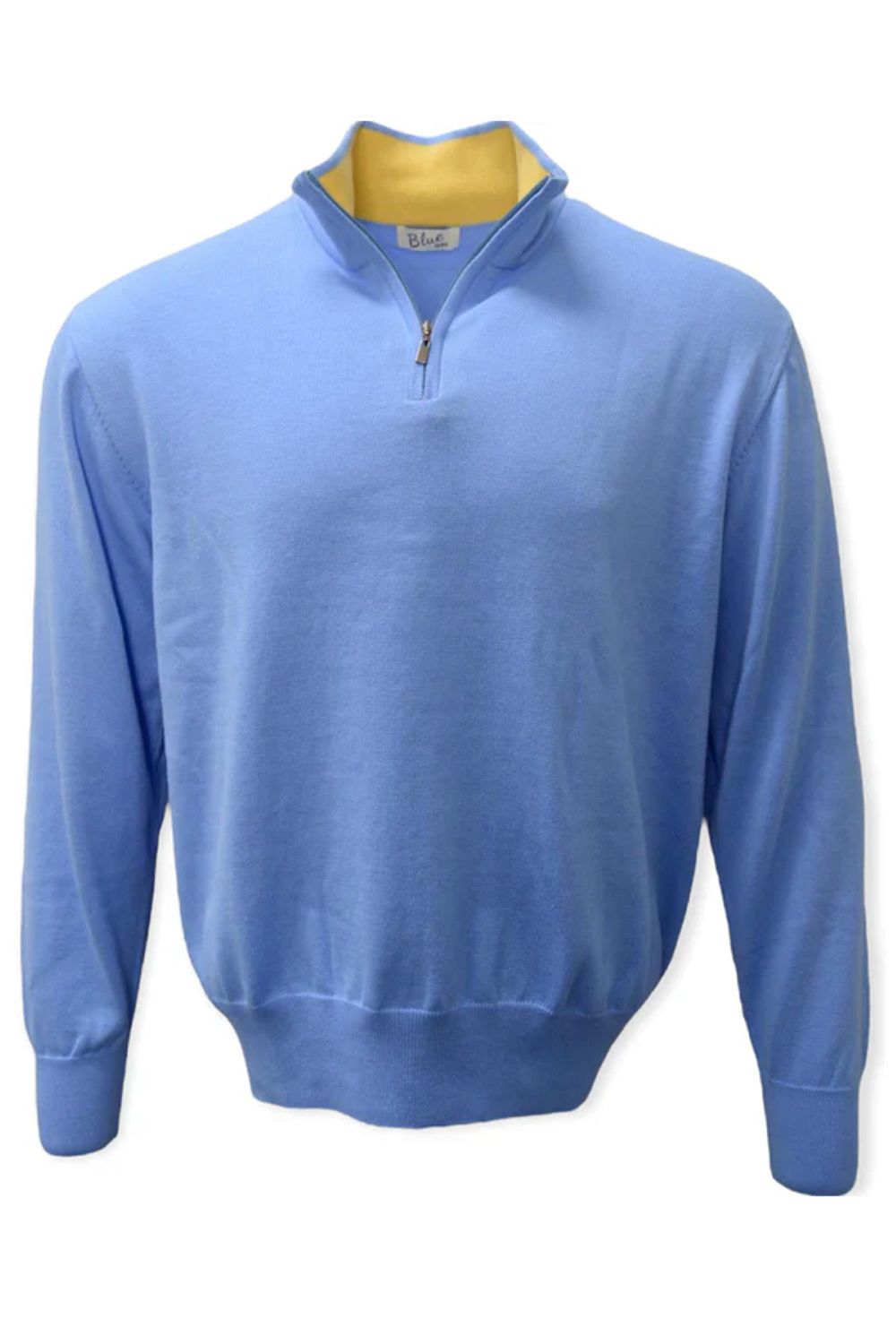 Lightweight Pima Cotton Quarter-Zip Sweater with Contrast Trim in Light Blue by Blue 1899