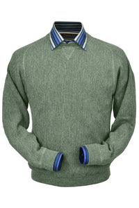Baby Alpaca 'Links Stitch' Sweatshirt-Style Crew Neck Sweater in Soft Green Heather by Peru Unlimited