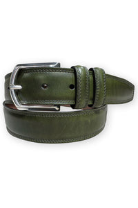 Contrast Stitched Padded Calfskin Belt in Olive Green by Torino Leather