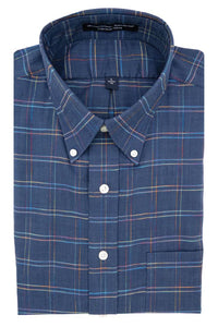 'Herrick' Herringbone Twill Windowpane Check Long Sleeve Beyond Non-Iron® Cotton Sport Shirt by Batton