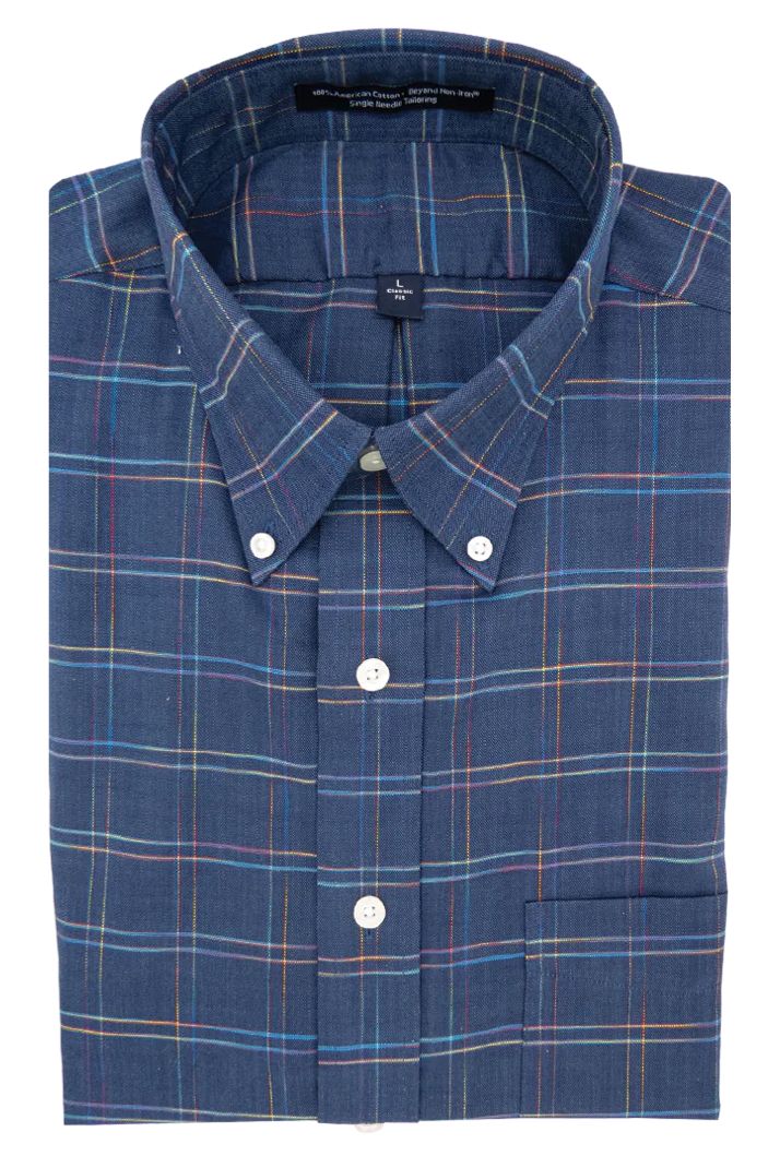 'Herrick' Herringbone Twill Windowpane Check Long Sleeve Beyond Non-Iron® Cotton Sport Shirt by Batton