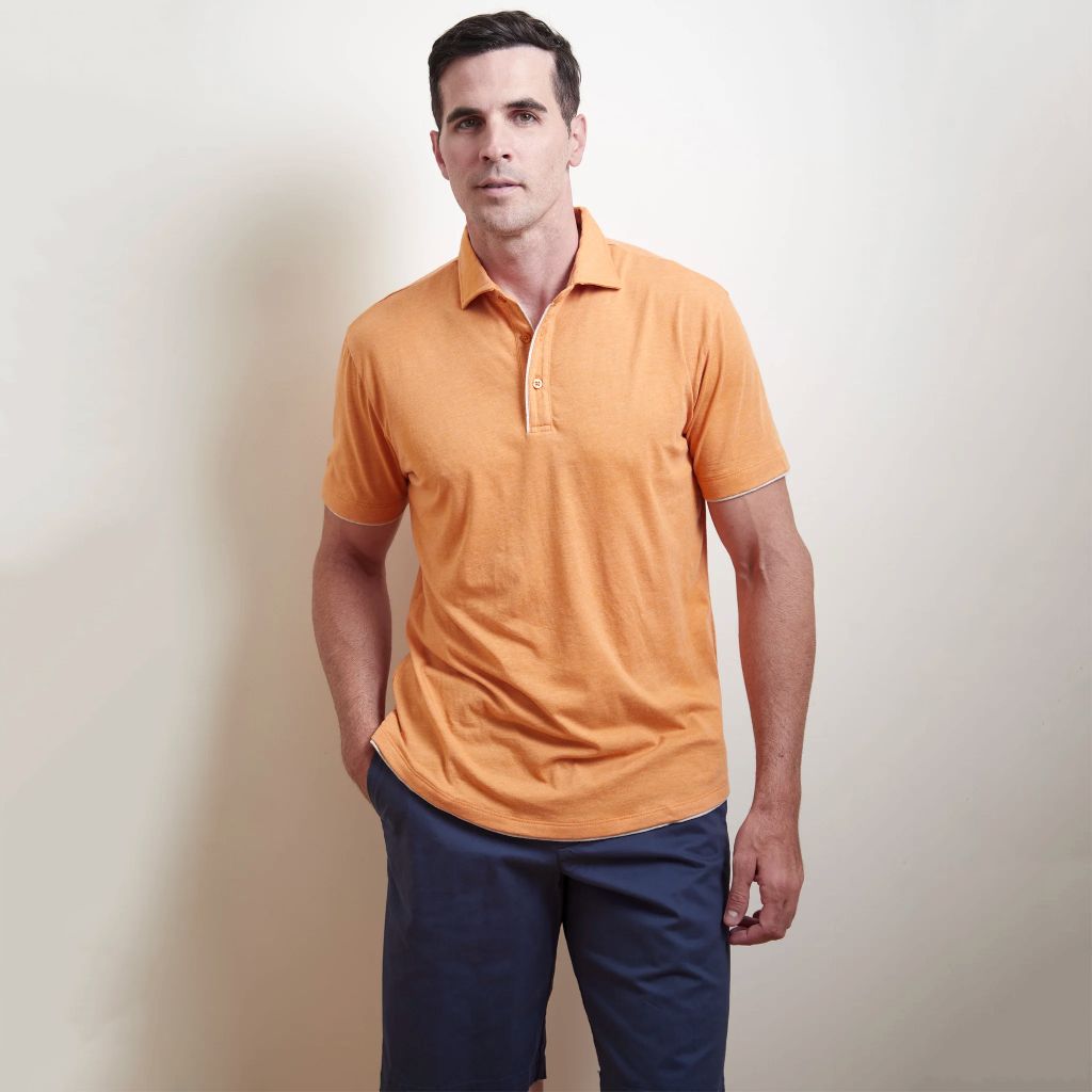 Pacific Grove Contrast Tipped Polo in Orange (Size Large) by Left Coast Tee