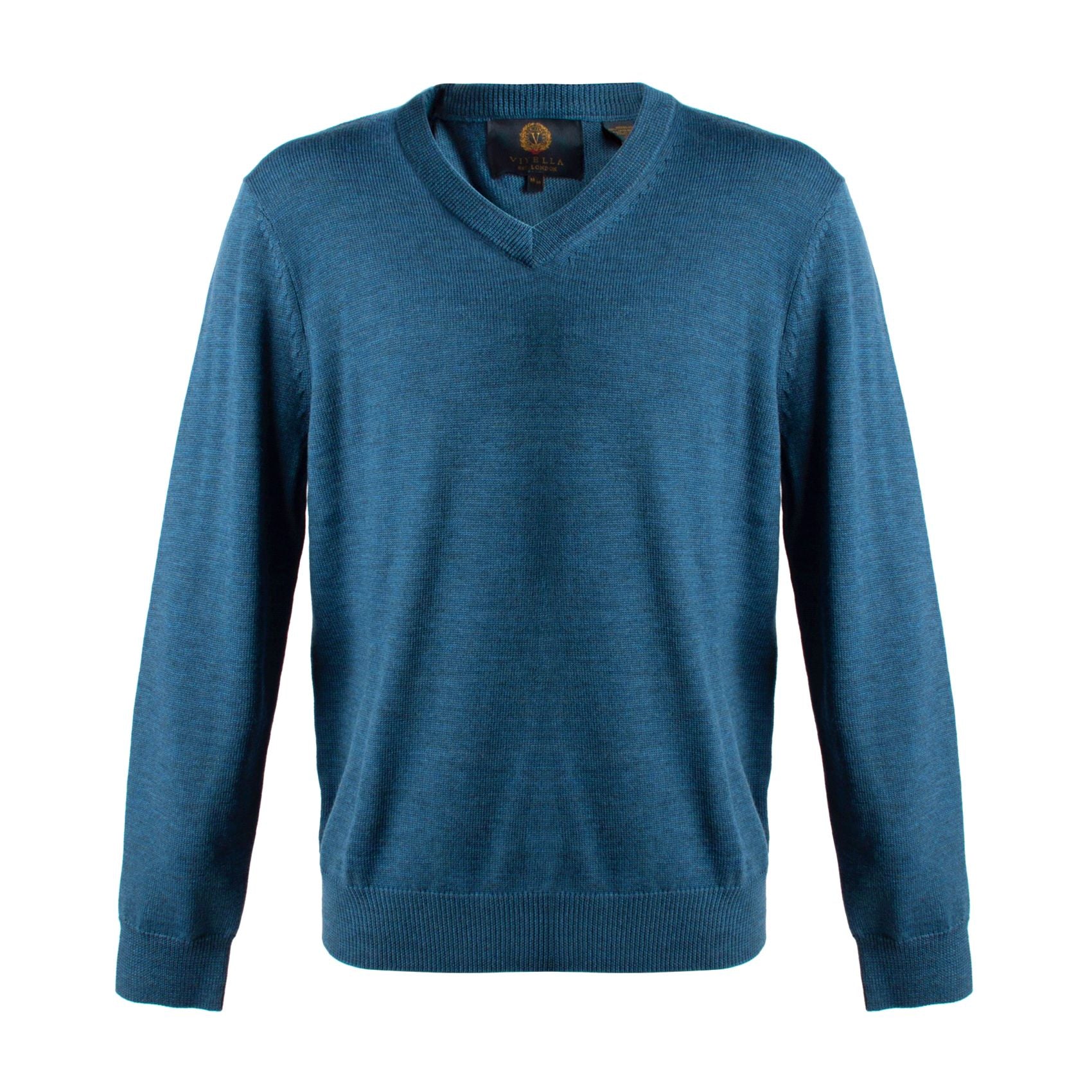 Extra Fine 'Zegna Baruffa' Merino Wool V-Neck Sweater in Teal Blue by Viyella