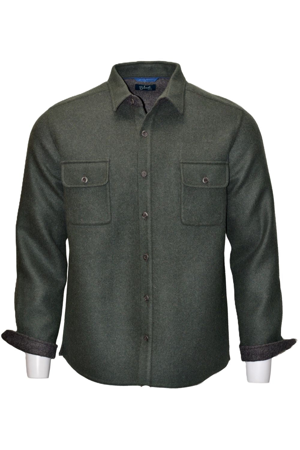 Baby Alpaca & Merino Wool Double Face CPO Shirt Jacket in Evergreen/Dark Grey by Blue 1899