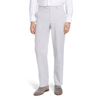 Seersucker Cotton Pant in Grey and White (Hampton Plain Front) by Berle