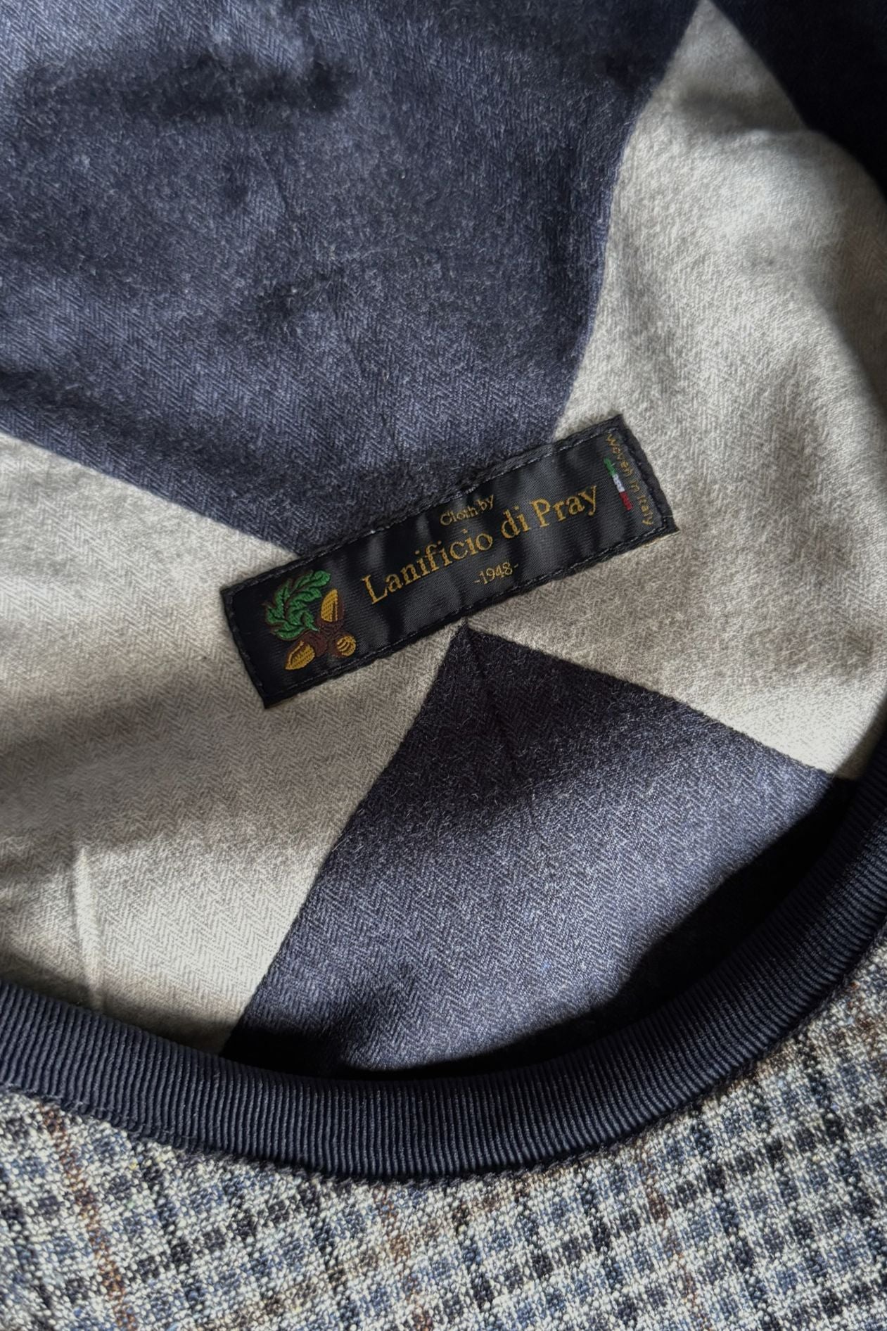 Ivy Modern 'Lanificio di Pray' Silk and Wool Check 'Archive Line' Cap in Blue/Grey by Wigens