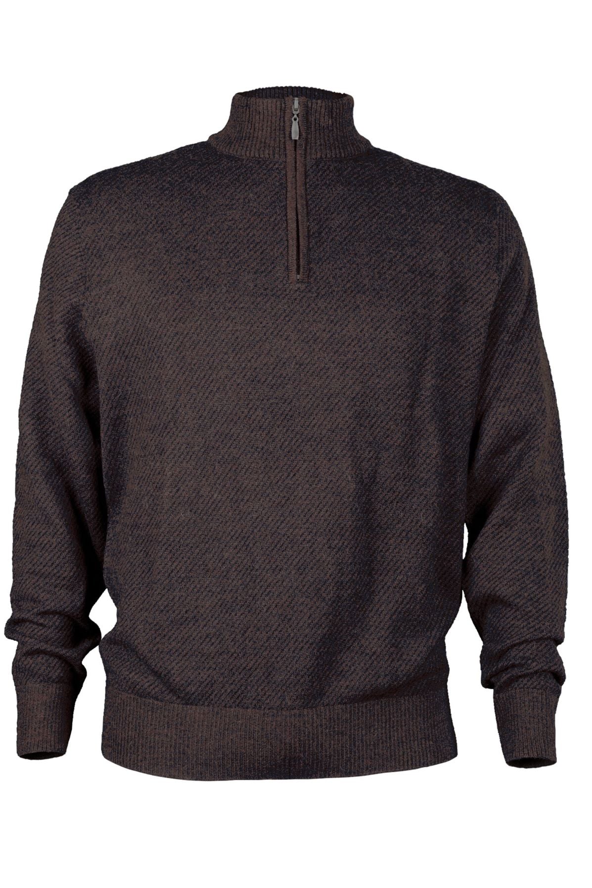 Royal Alpaca Diagonal Jacquard Half-Zip Lightweight Sweater in Chocolate and Midnight Heather by Peru Unlimited