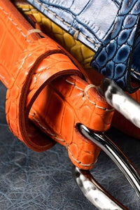 Italian Alligator Embossed Calfskin Leather Belt in Orange by Torino Leather
