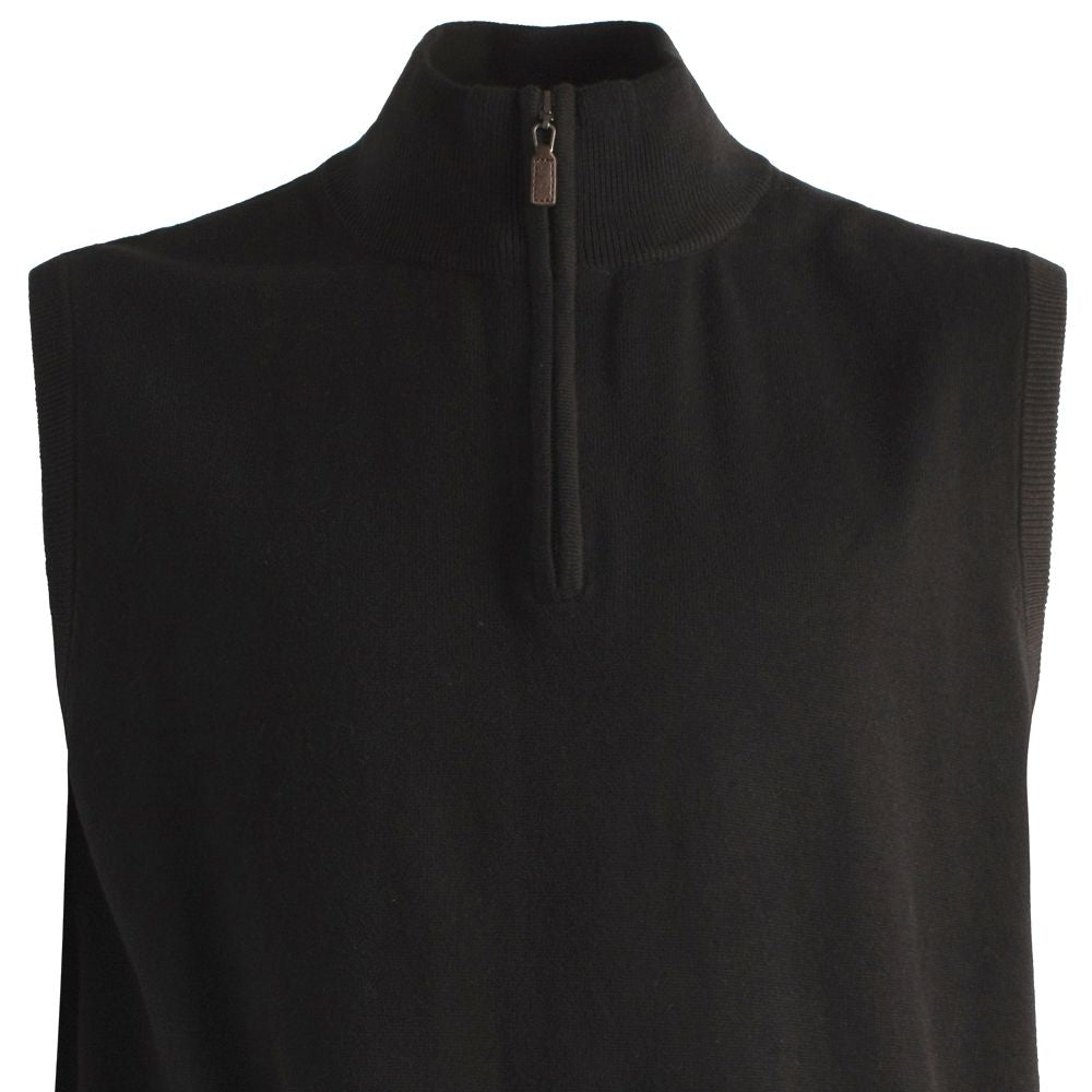 Cotton and Silk Blend Zip-Neck Sweater Vest in Black by Viyella