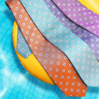 Melon, French Blue, and Latte Cubic Swivel Woven Silk Jacquard Tie by Dion Neckwear