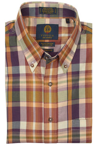 Sunburst Plaid Cotton and Wool Blend Button-Down Shirt by Viyella