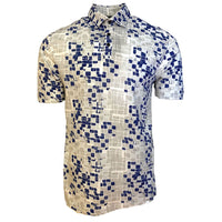 Box Print Cotton Polo in Blue, Grey, and White by Viyella