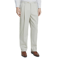 Super 100s Worsted Wool Gabardine Trouser in Stone (Milan Double Reverse Pleated Fit - Regular & Long Rise) by Berle