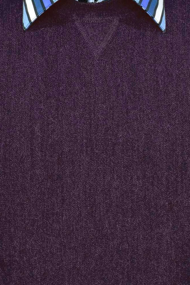 Baby Alpaca 'Links Stitch' Sweatshirt-Style Crew Neck Sweater in Eggplant Heather by Peru Unlimited