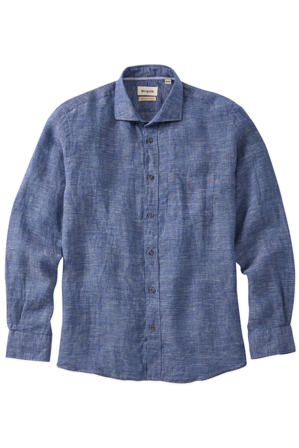 Mélange Linen Long Sleeve Sport Shirt in Navy by Borgo28