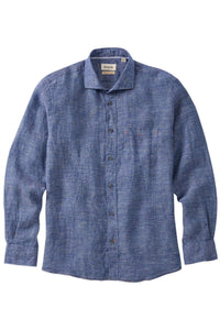 Mélange Linen Long Sleeve Sport Shirt in Navy by Borgo28