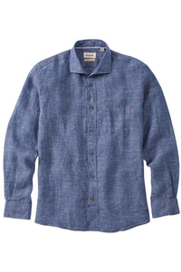 Mélange Linen Long Sleeve Sport Shirt in Navy by Borgo28