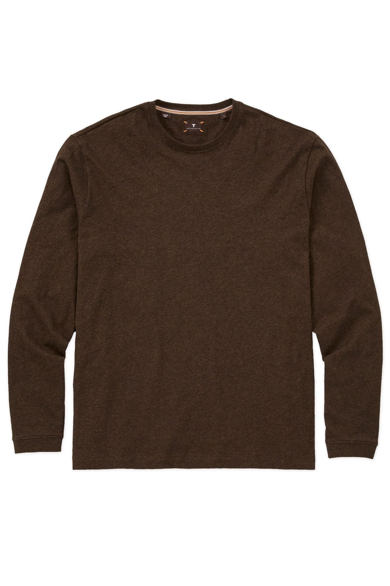 Luxe Mélange Long Sleeve Crew Neck Peruvian Cotton Tee Shirt in Brown by Left Coast Tee