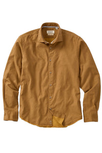 Italian Double-Faced Honeycomb Brushed Cotton Long-Sleeve Sport Shirt in Gold by Borgo28
