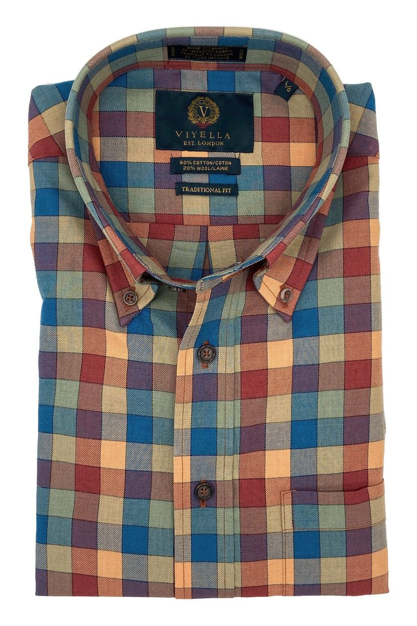 Spice Multi Plaid Cotton and Wool Blend Button-Down Shirt by Viyella