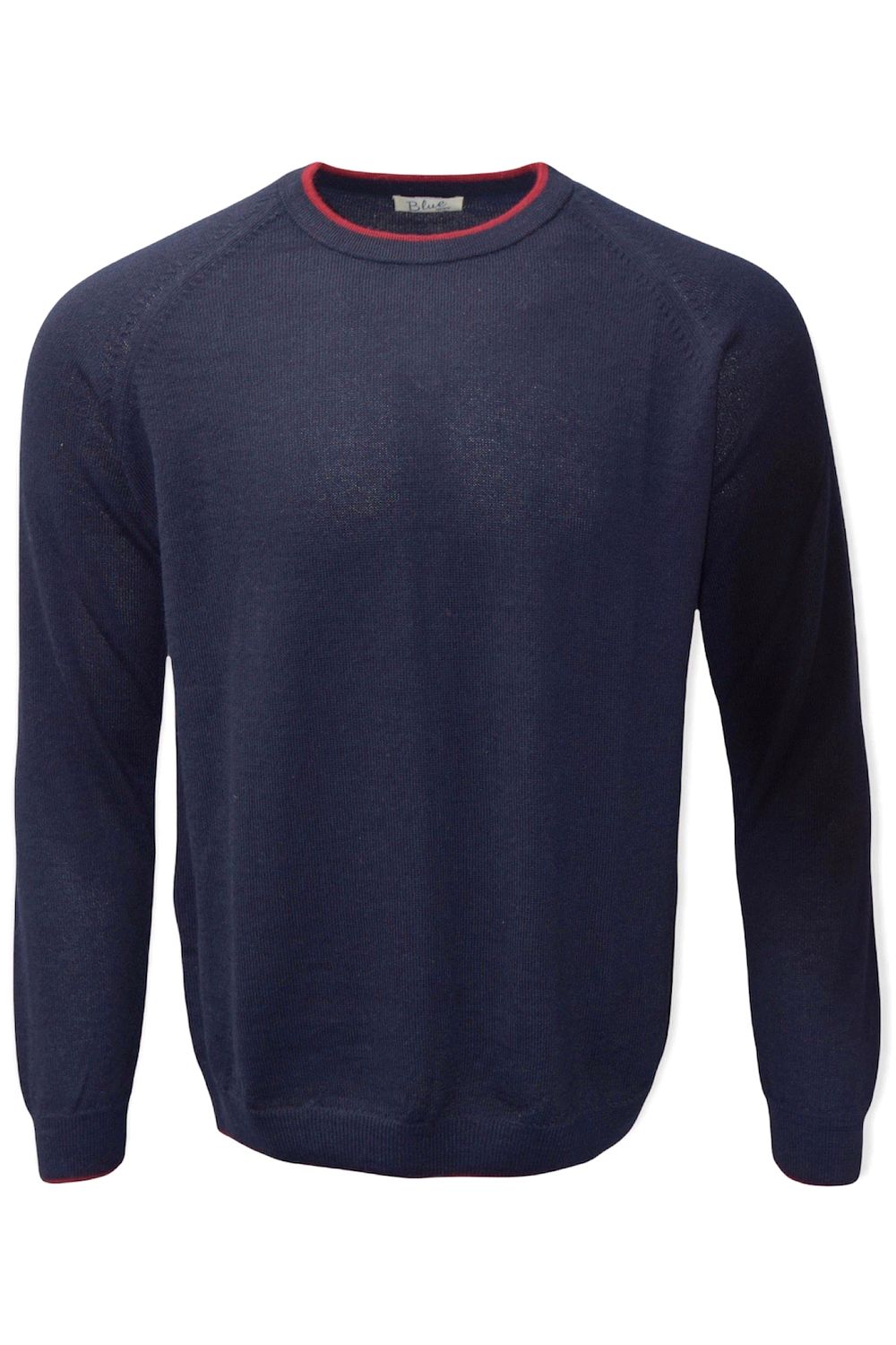Baby Alpaca Raglan Sleeve Crew Neck Sweater with Contrast Trim in Navy/College Red by Blue 1899