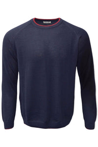 Baby Alpaca Raglan Sleeve Crew Neck Sweater with Contrast Trim in Navy/College Red by Blue 1899