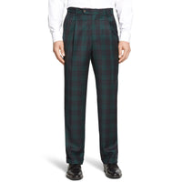 Worsted Wool Fancies Trouser in Black Watch Tartan (Milan Double Reverse Pleat) by Berle