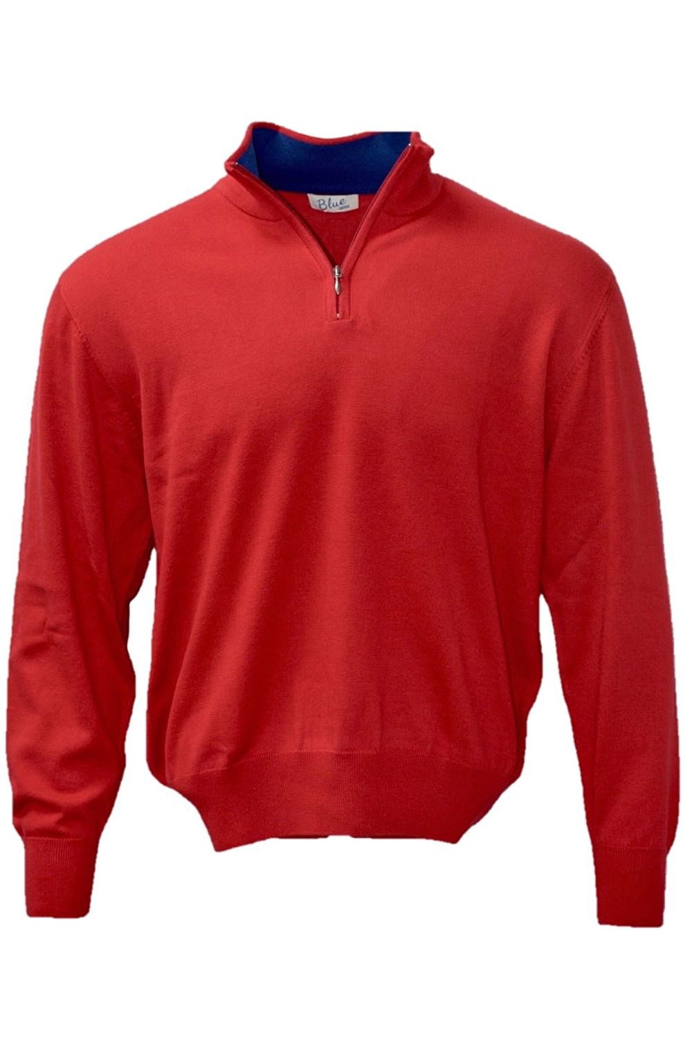 Lightweight Pima Cotton Quarter-Zip Sweater with Contrast Trim in Flag Red by Blue 1899