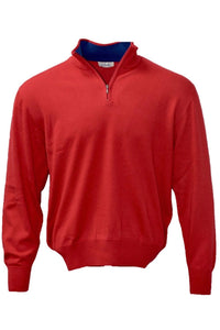 Lightweight Pima Cotton Quarter-Zip Sweater with Contrast Trim in Flag Red by Blue 1899