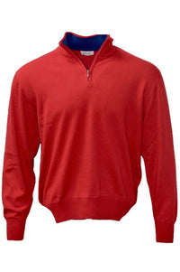 Lightweight Pima Cotton Quarter-Zip Sweater with Contrast Trim in Flag Red by Blue 1899
